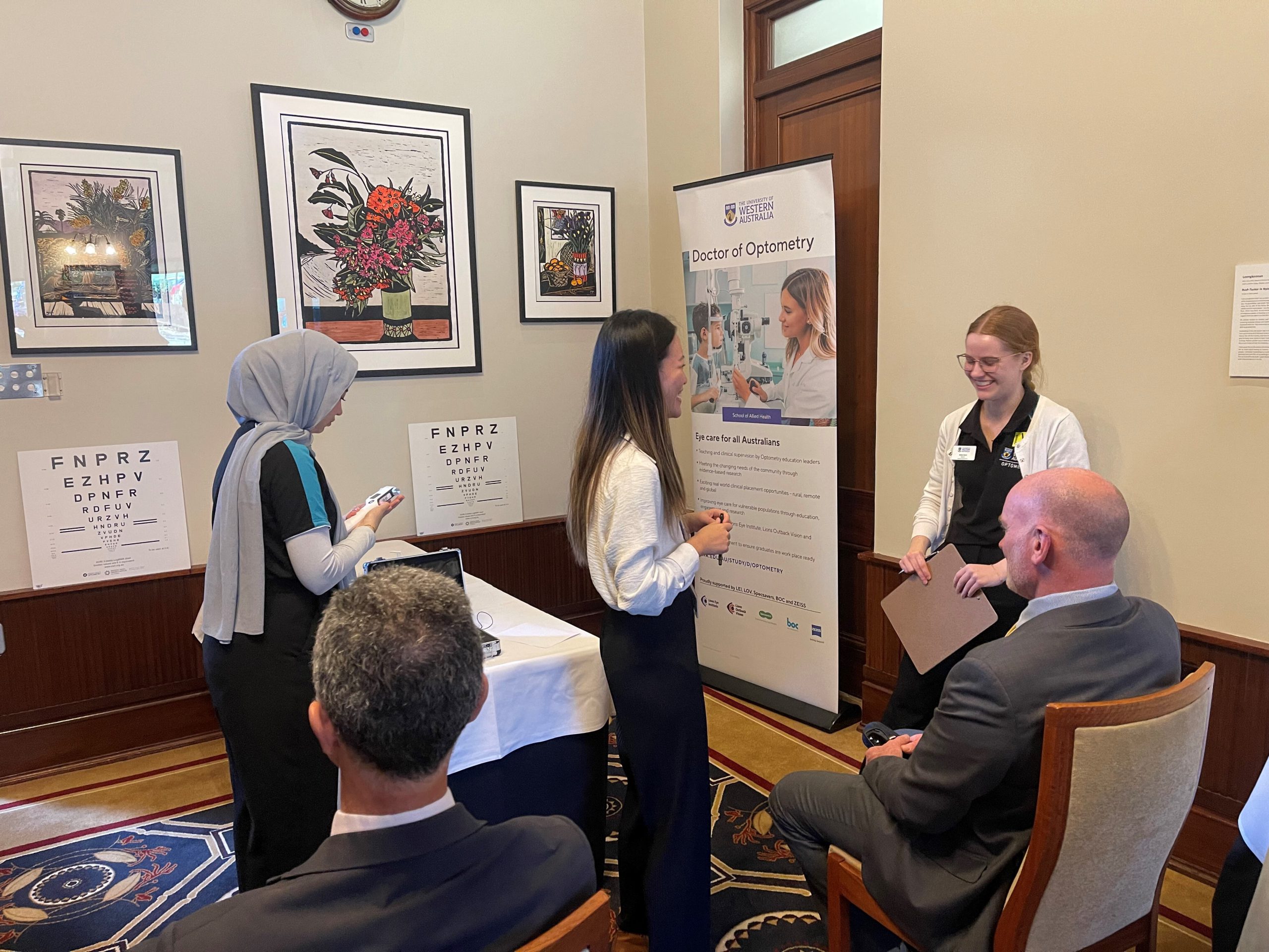 University of Western Australia optometry students undertaking eye tests at Parliament House in Perth.