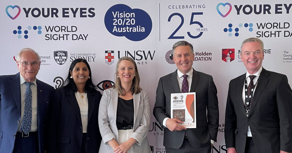 Health Minister Mark Butler with Christopher Pyne and Carly Iles at the launch of the AEEHS survey launch.